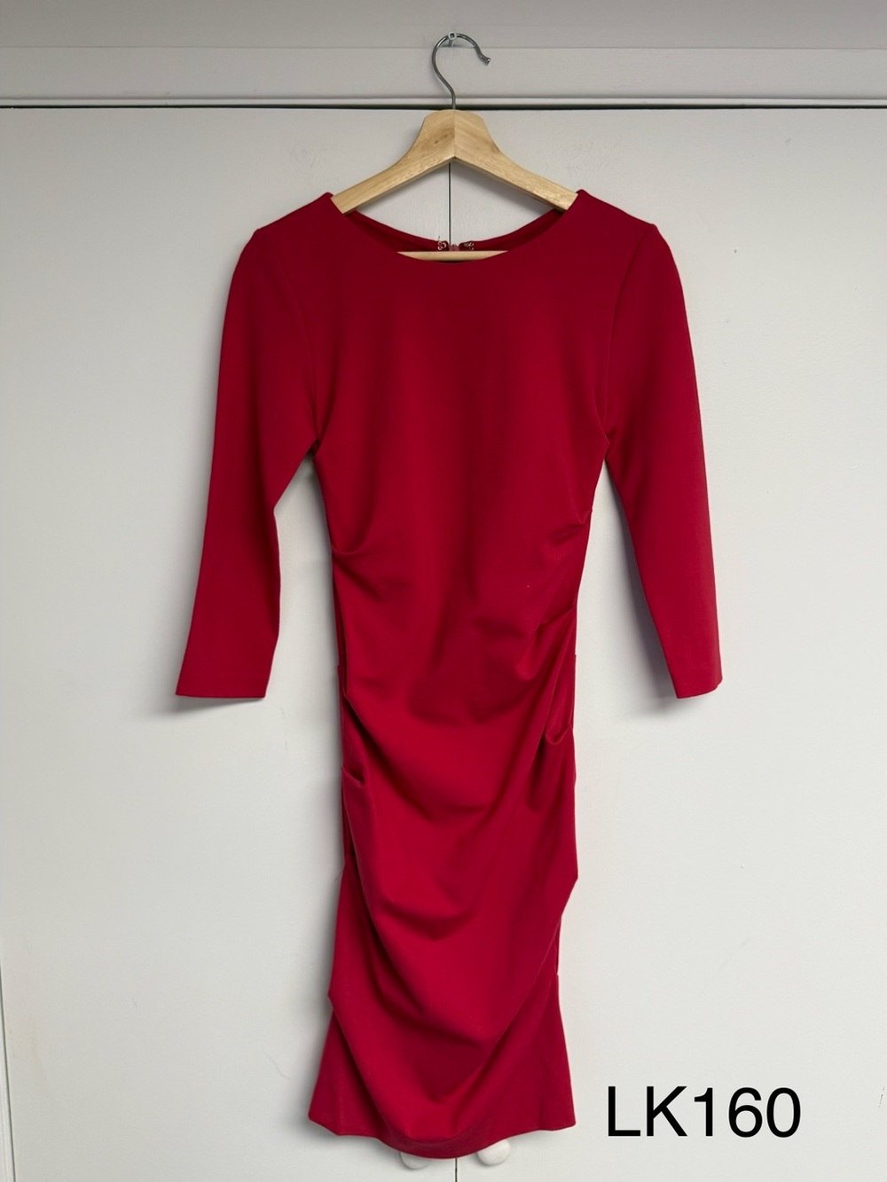 Nicole Miller Atelier Red Ruched 3/4 Sleeve Sheath Cocktail Dress Small